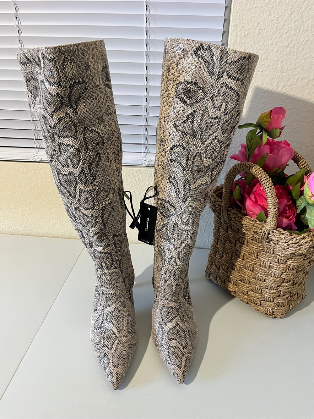 Express Snake-Print Boots in Gray and Black - Picture 2 of 14